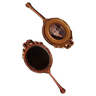 微观臻慕铜制手持镜复古摆件微缩金属摆件