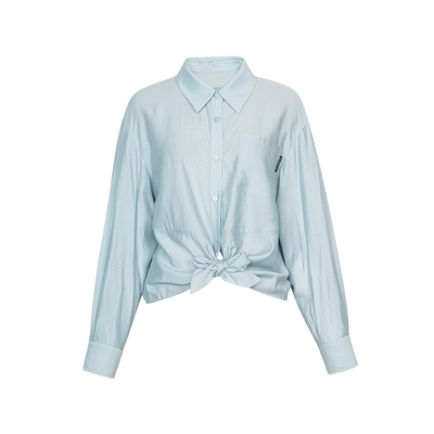 XG/雪歌XK121025A627绑带长袖衬衫2025春季新款灰蓝色翻领上衣女