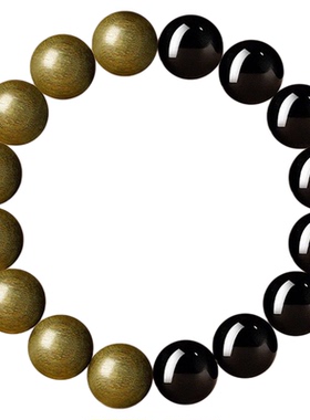 绿檀木黑曜石手串男女款