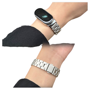 适用小米手环10表带9/8/7nfc版三珠金属不锈钢钢带智能运动3/4/5/6男女高级陶瓷版金属表链保护壳替换带配件