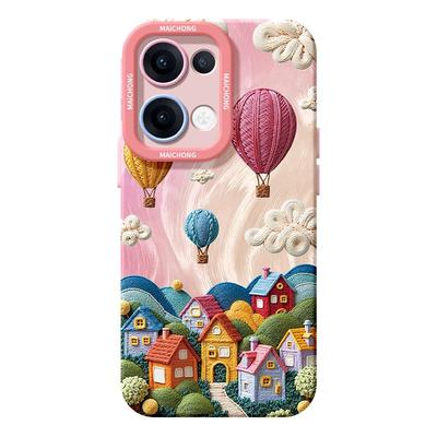 适用opporeno14手机壳女款reno12pro+保护套13全包9pro硅胶8防摔reno7se高级oppo软壳6/11油画小镇10卡通外壳