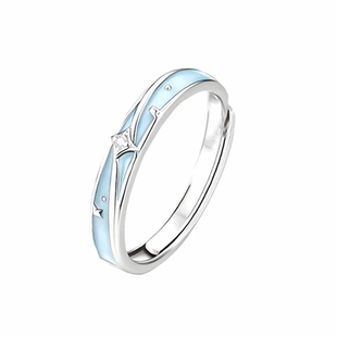 老凤祥925足银星月童话戒指新款一对情侣对戒开口指环情人节礼物