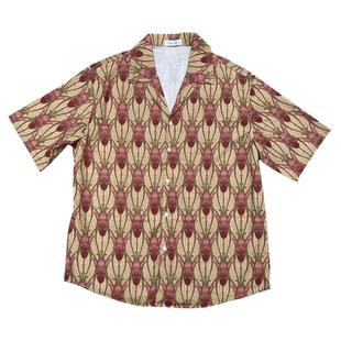 衬衫男日系短袖夏季港风复古阿美咔叽衬衫冲浪衬衫自由古巴领夏