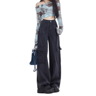 worxurnn/无须高腰显瘦休闲简约时尚直筒阔腿裤休闲裤工装裤