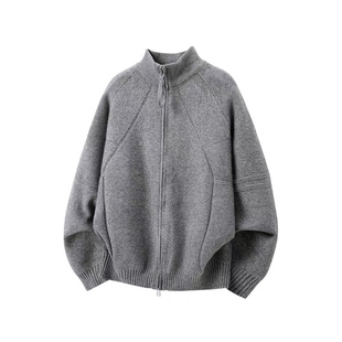美式复古拉链立领开衫毛衣男秋冬高级感慵懒风休闲痞帅针织衫外套