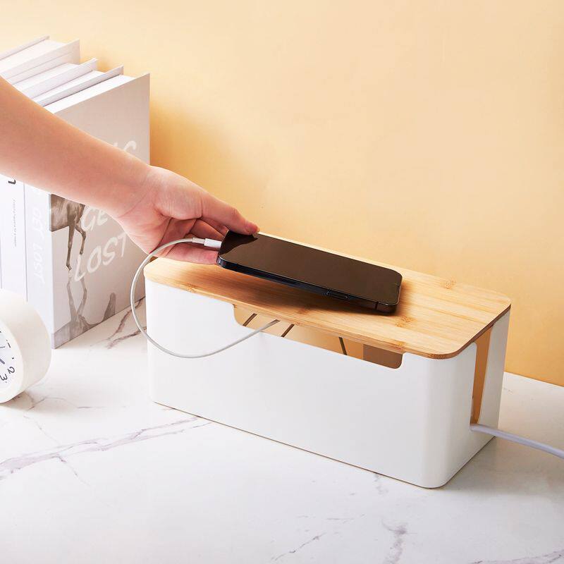 竹木盖电线盒创意四孔收纳盒电源线线板线理插集线器桌面数据线盒