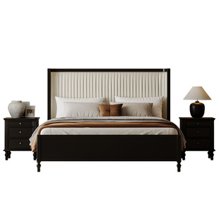 法式复古实木床1米8美式主卧双人大床中古风胡桃色软靠1米5储物床