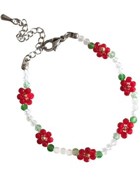 复古甜美红色山茶花水晶项链