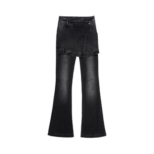 ABLE JEANS【马蹄裤】美式复古高弹辣妹假两件设计感微喇叭牛仔裤