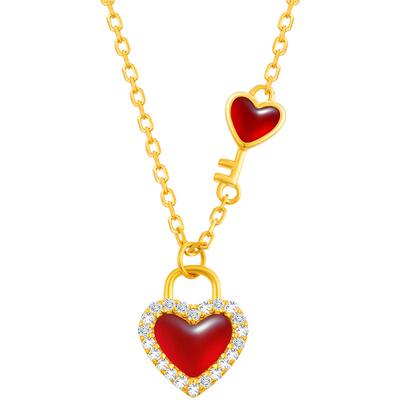 复古玛瑙女同心锁纯银