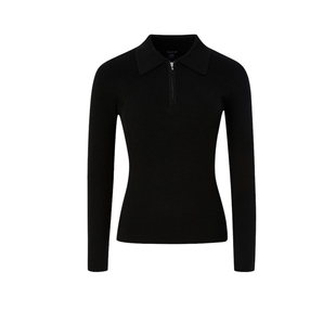 【可机洗羊毛】PRICH时尚翻领坑条修身针织开衫冬新款毛衣女