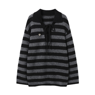西町村屋潮酷感毛衣女装2025冬季新款休闲条纹阔型上衣XAAD10791