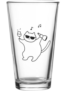 原创卡通小猫玻璃啤酒杯