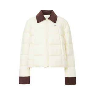 香草黄白鸭绒羽绒服女MOFAN摩凡2025冬款灯芯绒两面可穿保暖外套