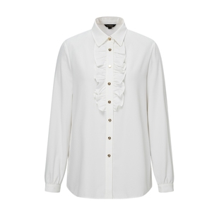 Scofield女木耳边翻领衬衫金属纽扣点缀气质长袖上衣2025冬新品