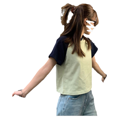 拼色设计感小众T恤插肩短袖女夏