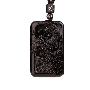 正品和田玉墨玉平安无事牌吊坠男女项链挂坠玉佩玉坠龙凤牌玉牌