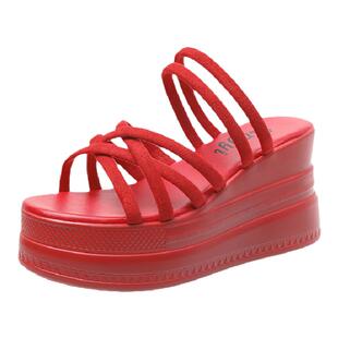 2025年厚底凉鞋女坡跟高跟松糕罗马两穿凉拖拖鞋外穿小码百搭34码