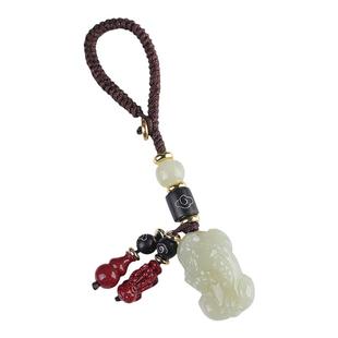 天然和田玉汽车钥匙扣如意锁平安无事牌高档玉石车载挂饰锁匙吊坠