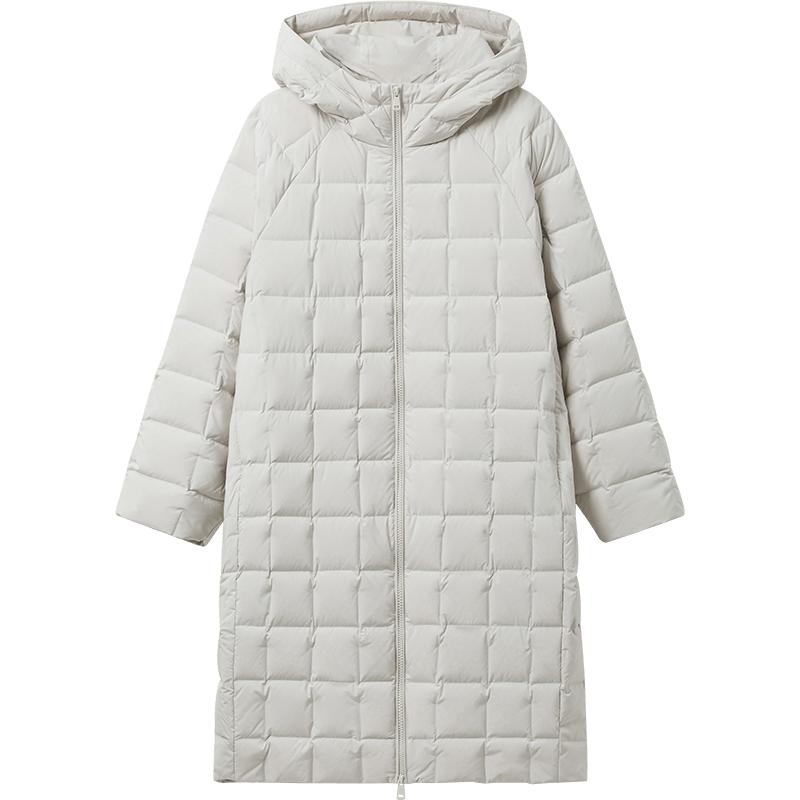 播冬季连帽宽松长款羽绒服女小方格绗缝保暖外套DDR4RD5126