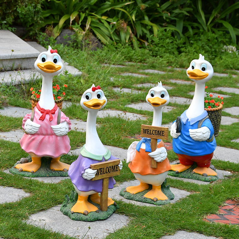 户外玻璃钢雕塑仿真动物摆件花园庭院卡通鸭子花盆幼儿园装饰小品