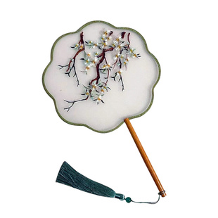 苏绣团扇真丝中式手工双面绣扇子古风汉服绣花绢宫扇苏州绣美特产刺绣古风可diy长柄实木柄架托高档精美礼品