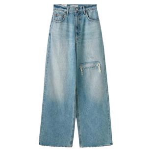 白鹿同款 MOUSSY 秋季新品个性磨破阔腿裤牛仔裤 028HS411-0000