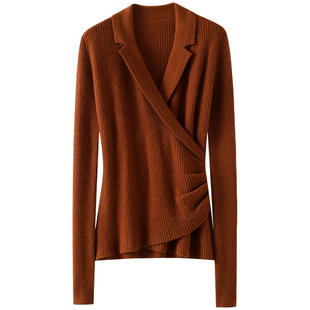 对这件的喜欢~法式轻奢优雅100%纯山羊绒衫女交叠式羊绒毛衣秋冬