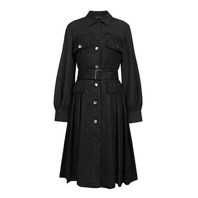 sdeer收腰格纹衬衫气质连衣裙