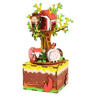 若来八音盒立体拼图玩具益智积木手工diy拼装木质音乐盒侧耳倾听