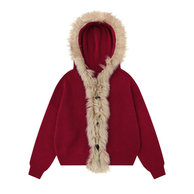 BNMGIN狐狸毛连帽毛领毛衣仿皮草