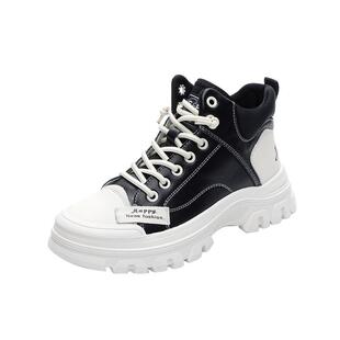 厚底高帮真皮小白鞋女款2026新款显脚小爆款内增高老爹鞋马丁靴