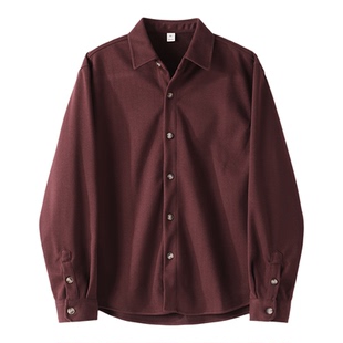 LUUD 定制树脂纽扣抗皱免烫垂感毛呢衬衫男早春保暖老钱翻领衬衣