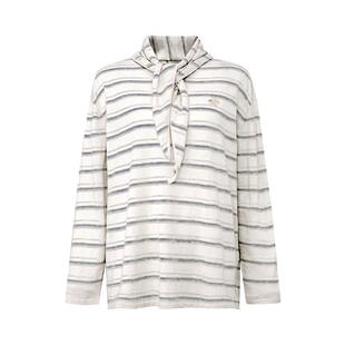 Petit Bari春夏粉白条纹羊毛混纺长袖T恤女 软糯上衣(附三角巾)