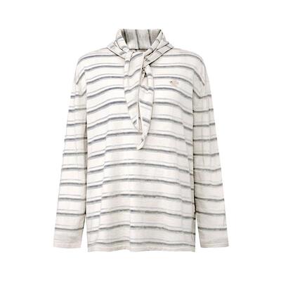 PB条纹羊毛混纺软糯长袖T恤女夏