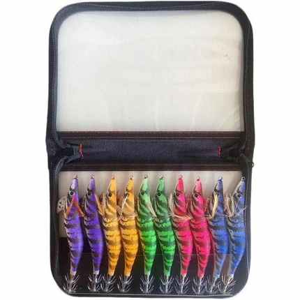 3.5号鱿鱼钩荧光假虾海钓木虾包夜光饵木鱿鱼乌贼拟假饵木虾套装