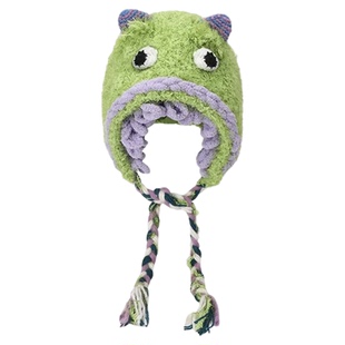 网红搞怪可爱手工针织帽子女2025秋冬毛绒小怪兽毛线帽兔毛保暖帽