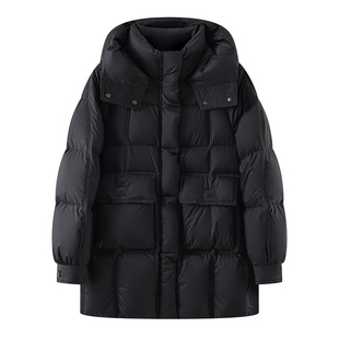 中长款羽绒服女士冬季2025新款黑色休闲宽松加厚90白鸭绒保暖外套