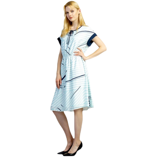 Gitti/吉蒂春夏新品大码印花收腰落肩袖连衣裙圆领女装G201721