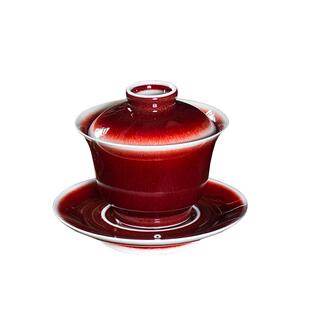 景德镇陶瓷 全手工郎红三才盖碗 大号单个泡茶碗茶杯功夫茶具套装