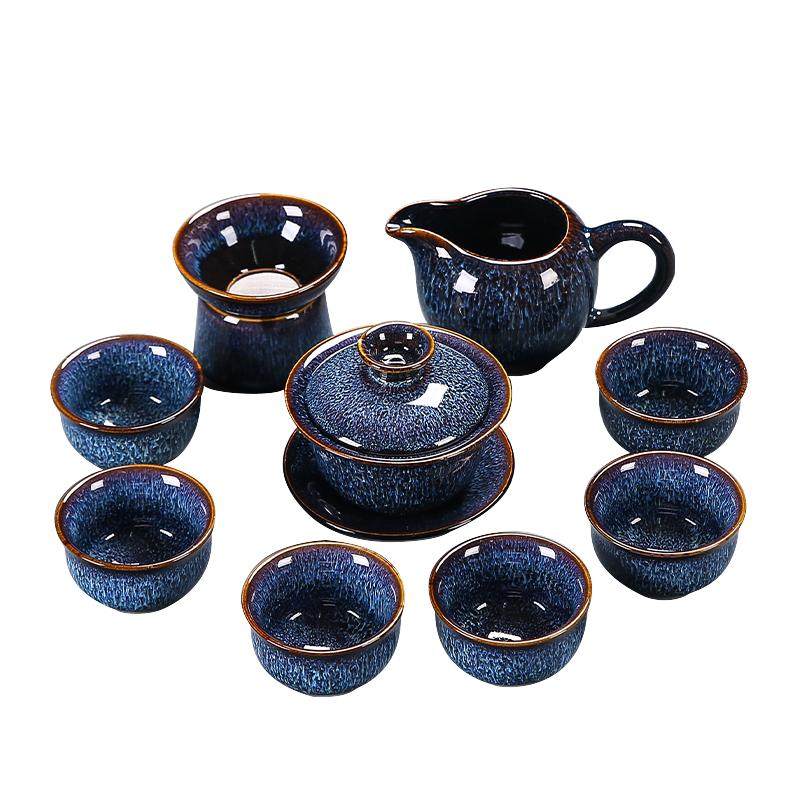 窑变茶具天目釉茶具套装陶瓷蓝盏泡茶壶盖碗整套茶具套装2026新款