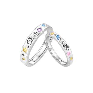 中国黄金珍尚银小王子与玫瑰足银情侣对戒指小众设计礼物送男女友