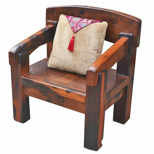 老船木单人沙发椅实木客厅靠背椅扶手椅小户型新中式重款榫卯