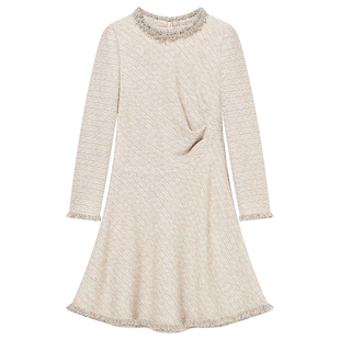 Goodland美地米色优雅法式花纱小香风连衣裙2025新款LC35305360