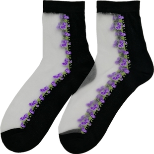 棉底丝袜袜子女秋冬薄脚底纯棉防滑水晶玻璃丝女士黑色短短款女袜