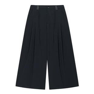 PIT复古阔腿裤女2026夏季新款高腰明线褶皱薄款百搭通勤七分裤