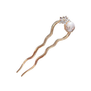 高级感珍珠花朵发簪女古风简约现代盘发簪子U型发钗插梳头饰发卡