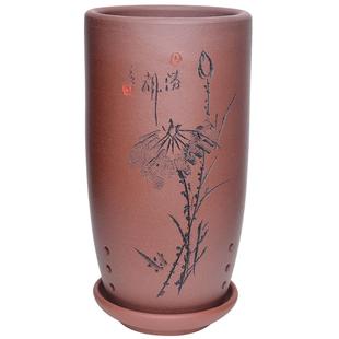 紫砂兰花盆精品盆栽绿植文竹花盆梅兰竹菊创意简约古典签筒花盆