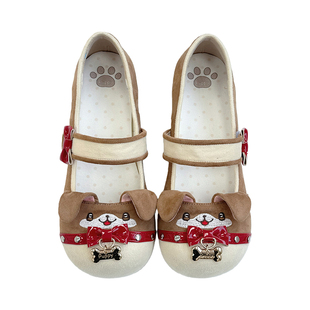 全款预【puppy小狗】原创绒面刺绣甜美可爱lolita低跟单鞋