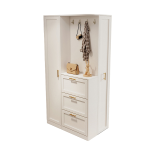 法式奶油风翻斗鞋柜玄关柜一体家用室内隔断柜门厅侧面抽拉衣帽柜